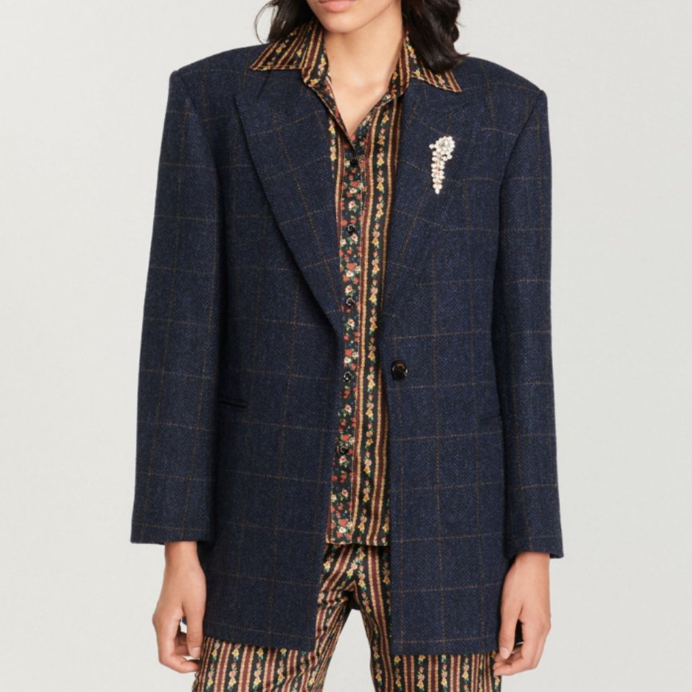 Sandro - Checked tailored jacket blazer - deep bleu - SMALL